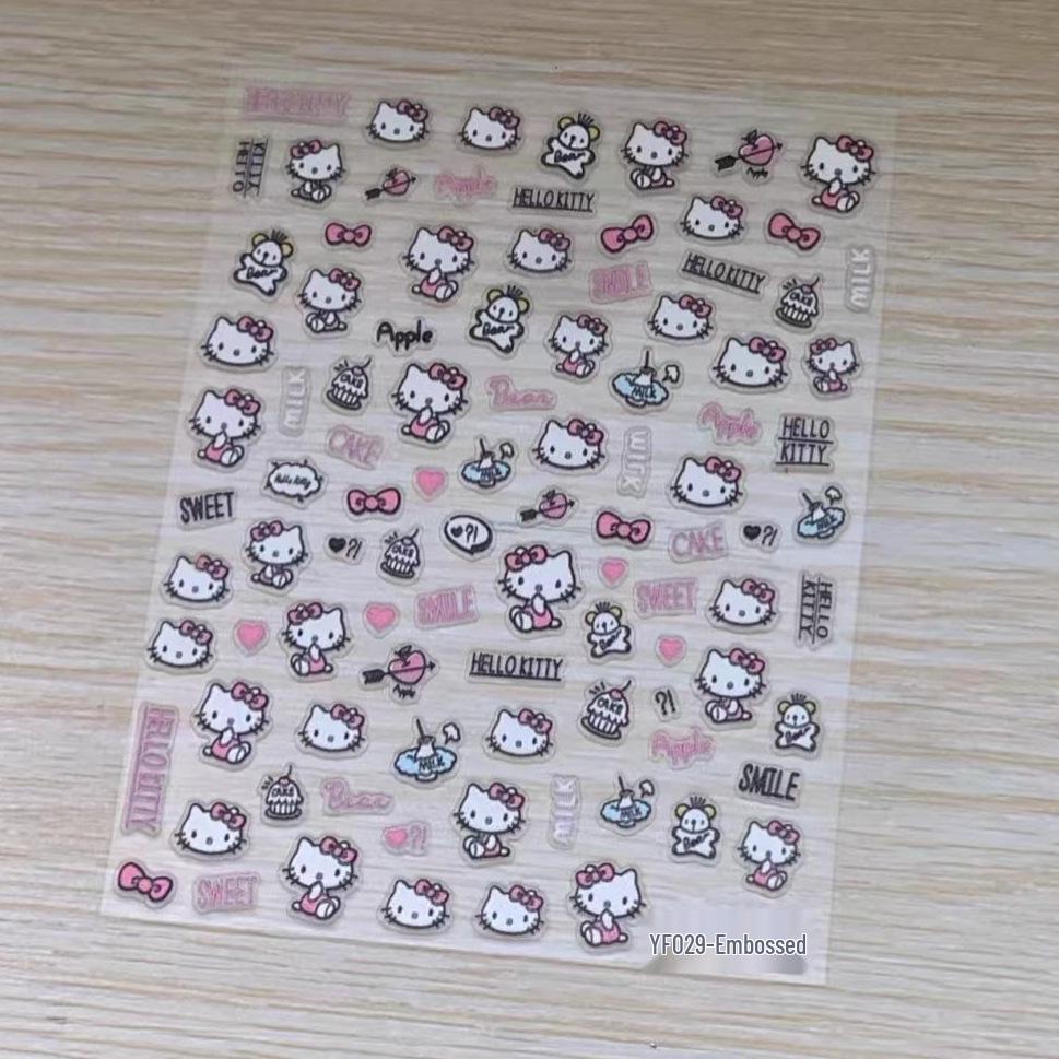Hello Kitty 3D Embossed Nail Art Stickers - Glue-Free, Mixed Pack