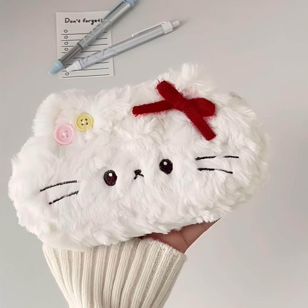 Cute Plush Pencil Case with Animal Glasses Design Large Capacity Cat Dog Shaped Makeup Bag School Stationer Bag Gift for Kids