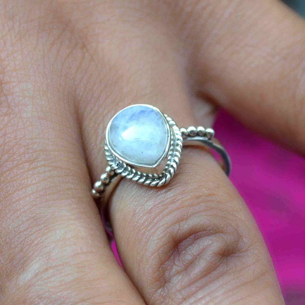 Moonstone Ring 925 Sterling Silver Handmade Jewelry, Boho Pear Shape June Birthstone Women Engagement Ring,