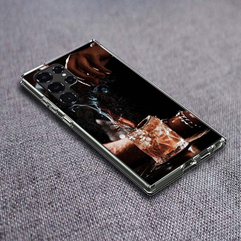 Strong Whiskey With Cigarettes Phone Case For Samsung Galaxy S24 S23 S21 S20 FE S22 S26 Ultra S25 Edge S10 Plus Cover Clear TPU