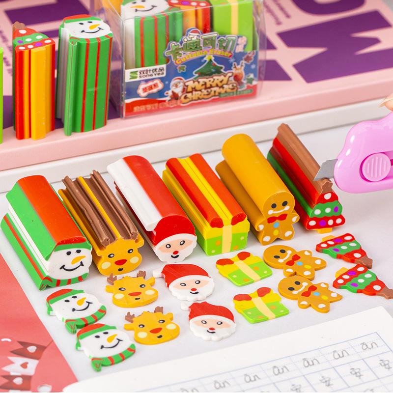 6PCS Christmas Cut Rubber Set Student Christmas Gift Prize Reward Rubber Set Erasers for Kids Korean Stationery