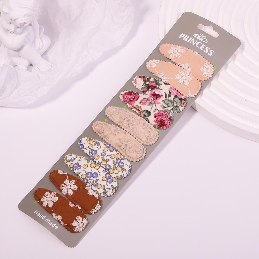 10Pcs/set Women Sweet Embroidery Print Waterdrop Shape Hair Clips For Cute Girls Hairpin Barrette Headwear Kids Hair Accessories