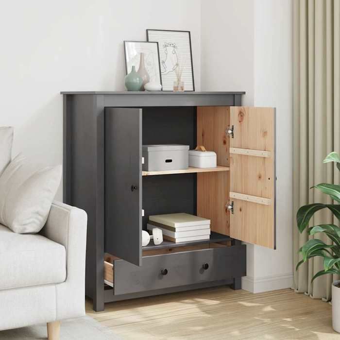 823516 vidaXL Buffet Grey 83x41.5x100 Cm Solid Pine Wood