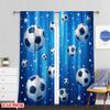 Flat Printing Curtains Soccer Stars Blue Fabric Without Electricity Holiday Decorations Use Door Wall Yard Curtain Set Of 2 Made Polyester Washable