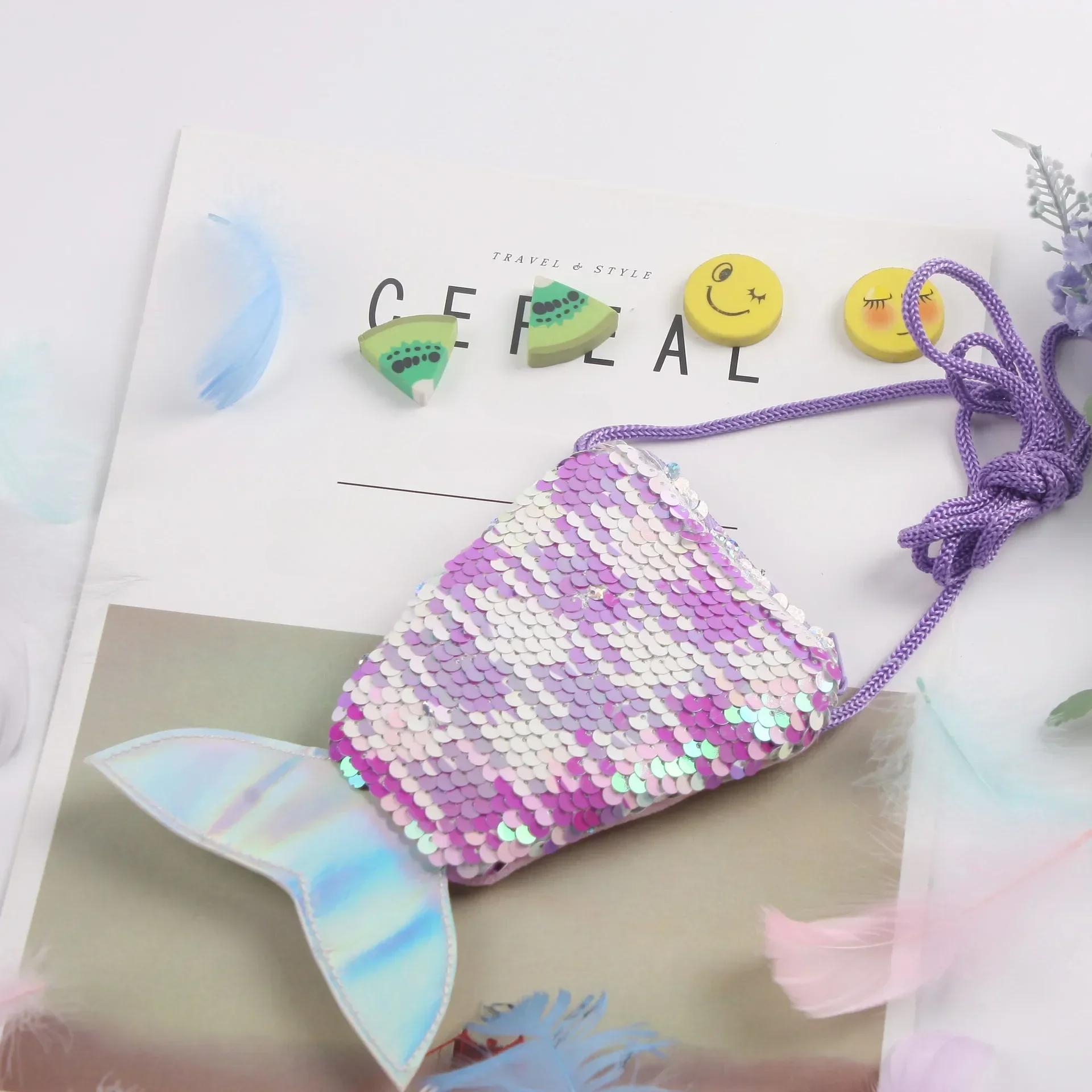 

1 шт., красивый блестящий цветной кошелек в форме хвоста русалки для детей, креативный дорожный портативный кошелек для хранения ключей и карт через плечо для девочек