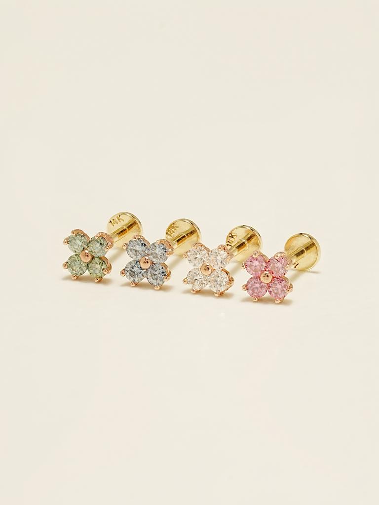 Minimalpiercing [0.8Mm] 14K Internal Moissanite Diamond Four-Leaf Petal Labret Piercing Earrings