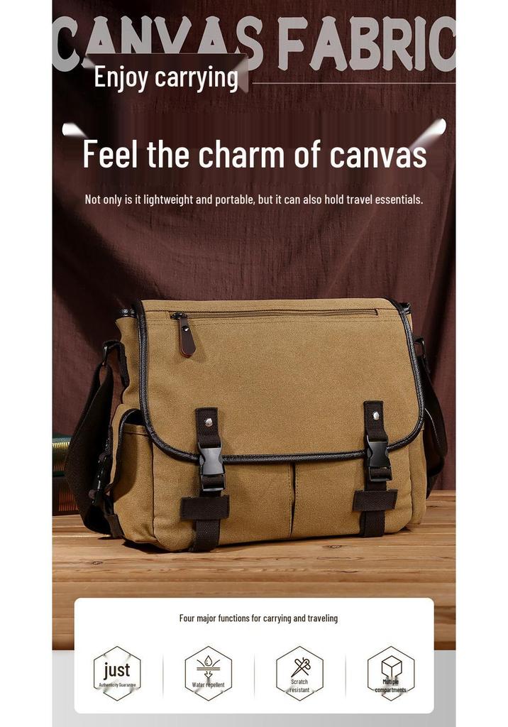 Men's Solid Color Canvas Crossbody Bag - Large Capacity, Versatile, Fashionable Messenger Bag for Commuting and Outdoor Use.