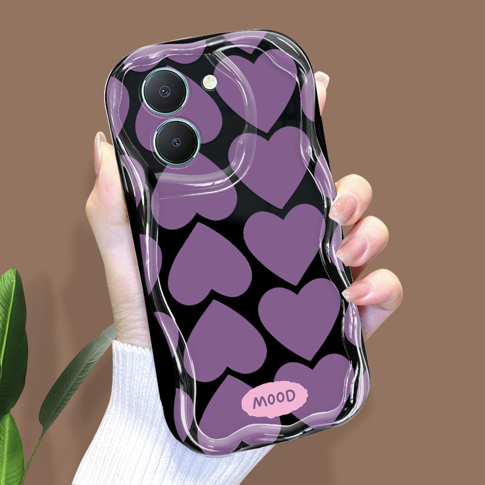 

Милый мультяшный узор, кремовая текстура, мягкий силиконовый чехол с волнистыми краями, чехол для телефона для Vivo Vivo Y28 4G чёрный