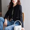 Classic White Small Fragrance Short Jacket for Womens Autumn Latest Round Neck French Single-breasted Long-sleeved Jacket