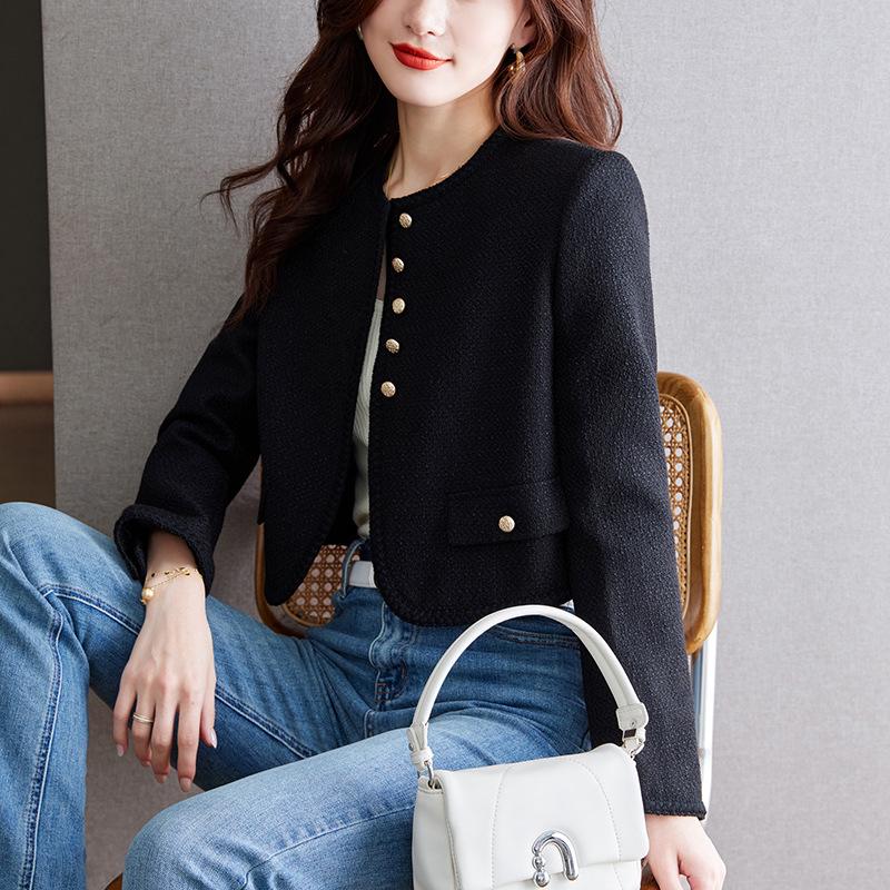 

Классический белый небольшой ароматный короткий жакет для женщин, осенний новый круглый вырез, французский однобортный пиджак с длинными рукавами 2XL