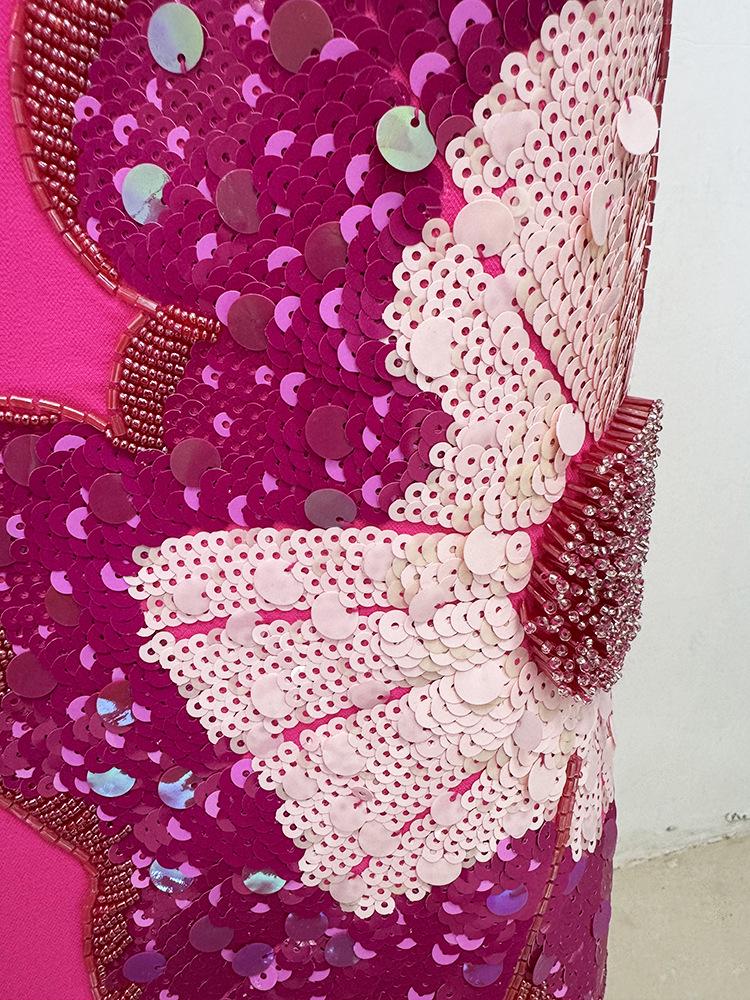 High-End Designer Sequin & Floral Short-Sleeved Formal Dress - High Street Fashion 2026