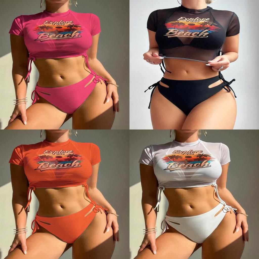 Womens Cartoon Print Bikini Set With Nylon Fabric For Swimming And Water Sports
