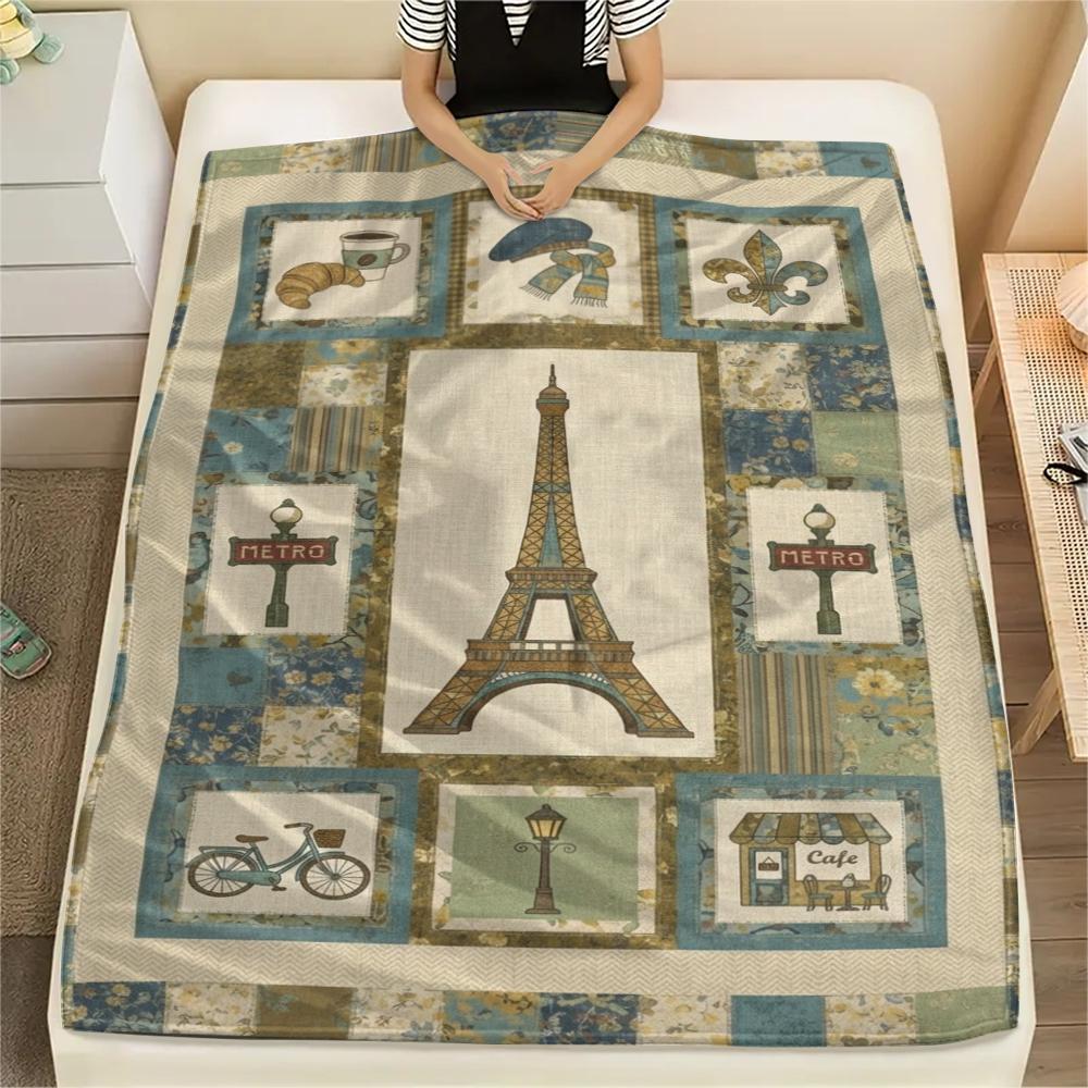 Paris Eiffel Tower Print Flannel Blanket, High Quality Comfortable for All Seasons, Home Decor, Warmth and Comfort, Perfect for Christmas Gifts91