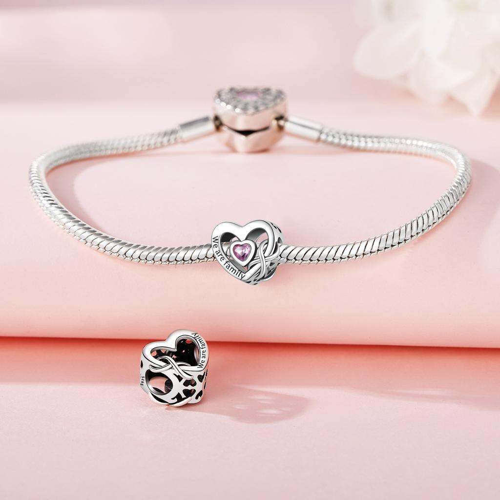 Beads Copper Charms Original Hollowed-Out Heart Pink Zircon Beads Fit Bracelet Jewelry Diy Women Gift Accessory