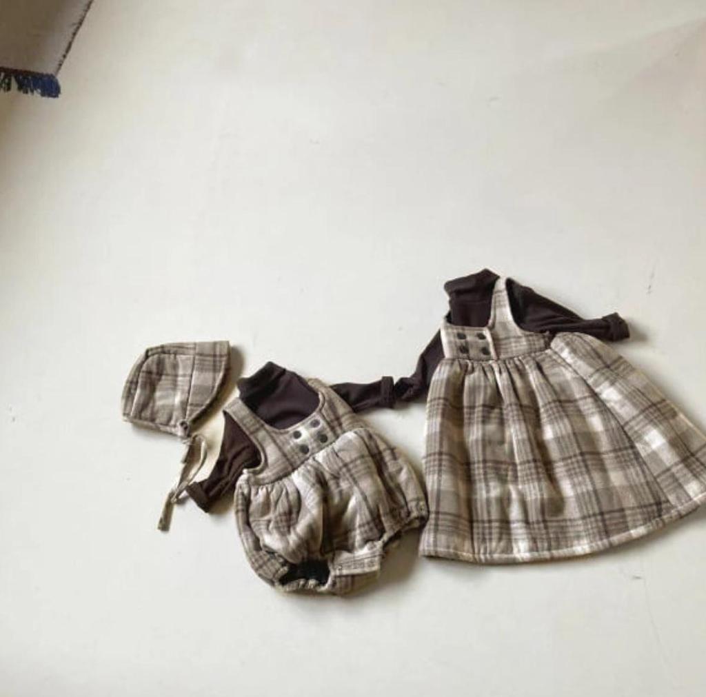 Girls' Plaid Wool Lined Vest Dress - Autumn/Winter Academy Style Strap Dress
