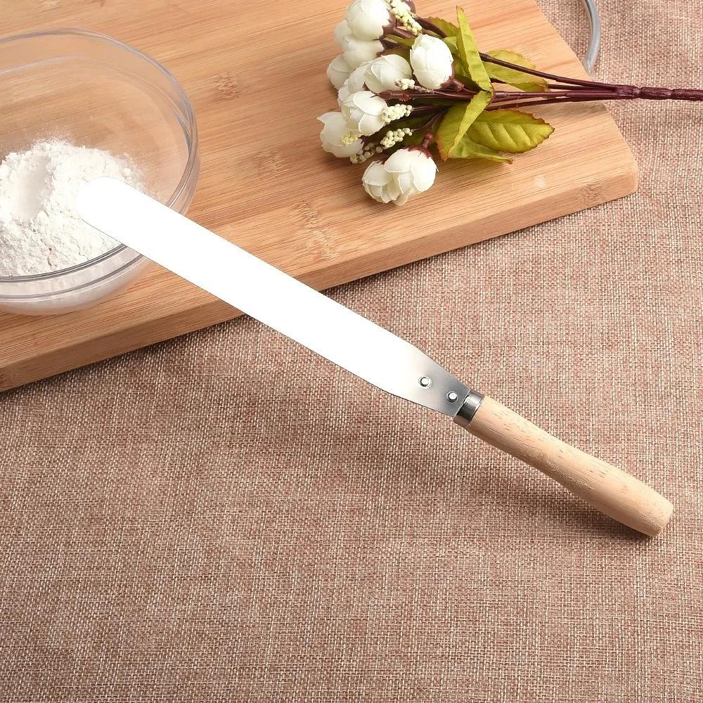 7 Inch Stainless Steel Cake Scraper Wooden Handle Cake Cream Spatula Kitchen Cooking Pastry Scraper Tool Baking Accessories