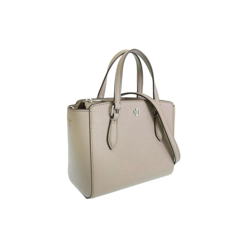 TORY BURCH Emerson simple and elegant leather Tote bag Tote bag shopping bag shoulder crossbody handbag small size women's gray 138366-083