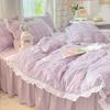 Kawaii Princess Seersucker Bedding Set Luxury Solid Color Duvet Cover Bed Sheet Pillowcase Single Double Size For Girl Decor