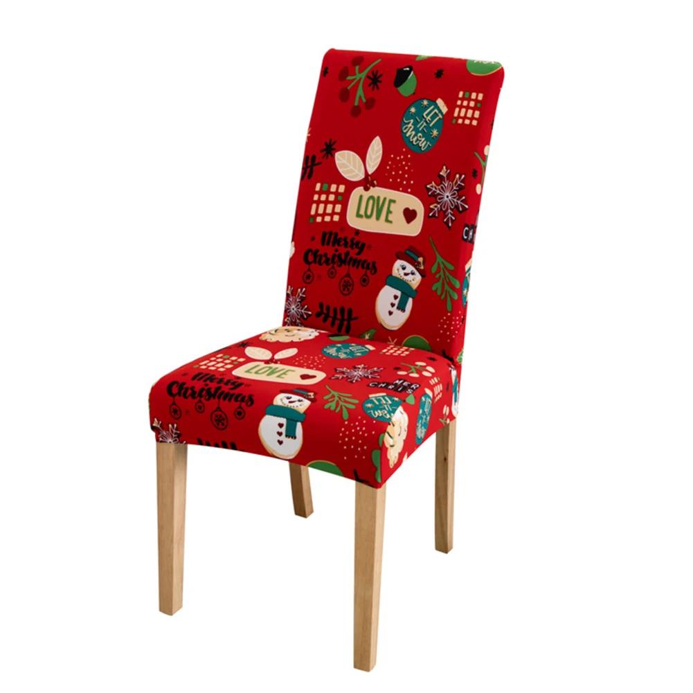 Christmas Chair Cover With High Backrest Santa Pattern Removable High Stretch Machine Washable Chair Seat Protector Cover