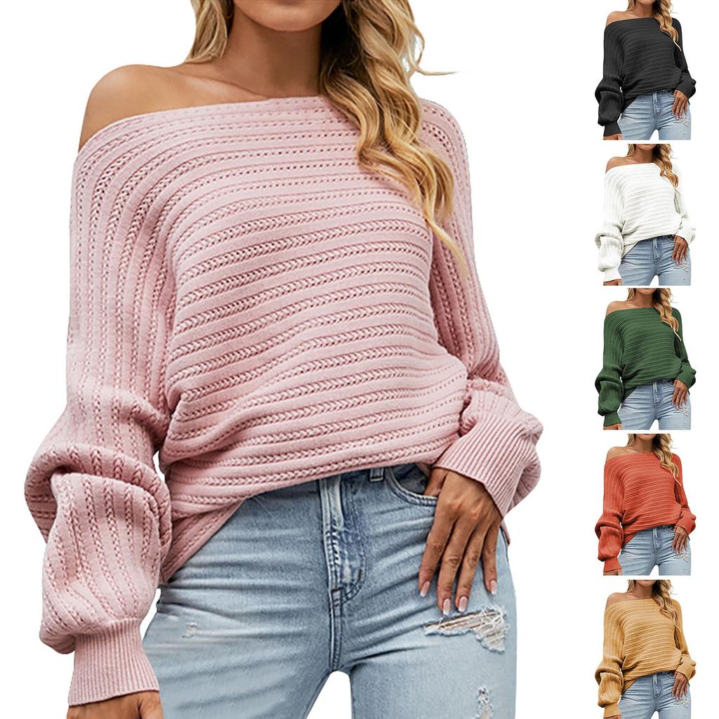 Ladies Fashion Versatile  And Winter Solid Color Warm Long Sleeve Knitted Sweater