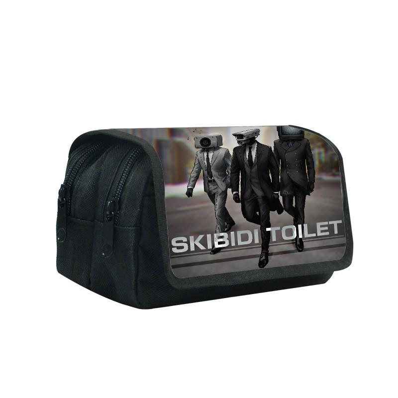 Skibidi Toilet Themed Double-Layer Pencil Case Students - Oxford Fabric Stationery Organizer Bag
