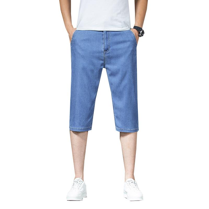 

Ultra-thin Tencel Denim Shorts For Men, Cool, Loose, Straight, Casual, Versatile, Three-quarter Shorts, Summer Trend 40 світло-синій колір