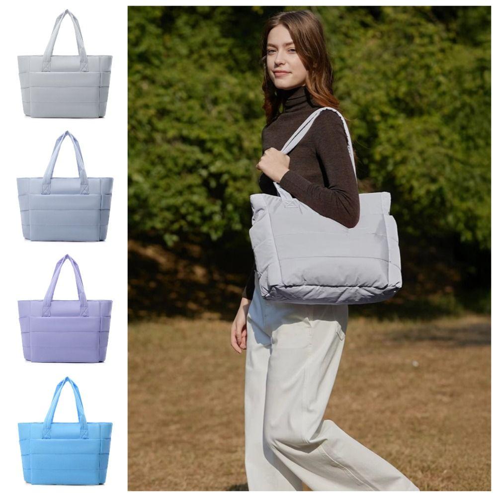 Large Capacity Puffy Laptop Bag Soft Commute Briefcase Fashion Quilted Tote Bag  Travel