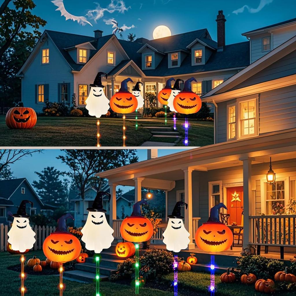 Solar Garden Halloween Ghost Set of Solar Automatic Warm Perfect for Indoor and Outdoor Creates Ambience Lights, Decorations, 5, Powered, On/Off,