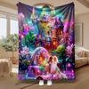 Magical Fantasy Castle, Gift for Dreamers, Soft Cozy Blanket, Vibrant Neon Art Design, Multi-Purpose Home Decor, Warm Comfort