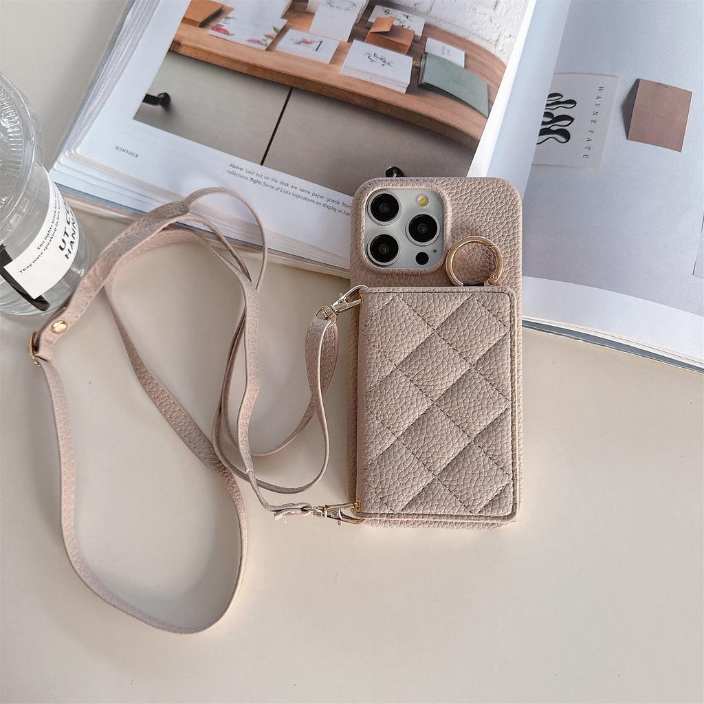 Applicable To Iphone17promax Apple 14 Flip Card Bag, Xiaoxiangfeng Rhombus Messenger Phone Case Ip16E Female