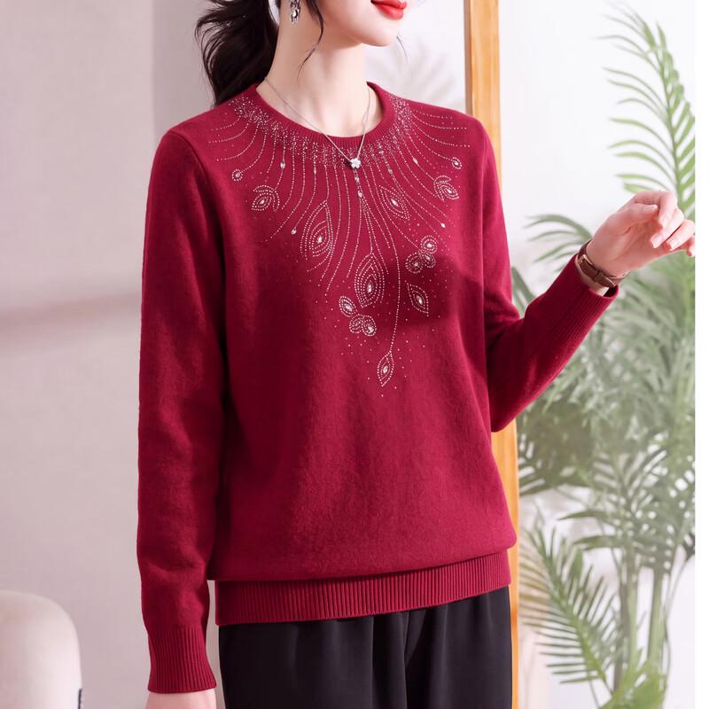 Hengyuanxiang Women's French Style Rhinestone Crewneck Knit Sweater