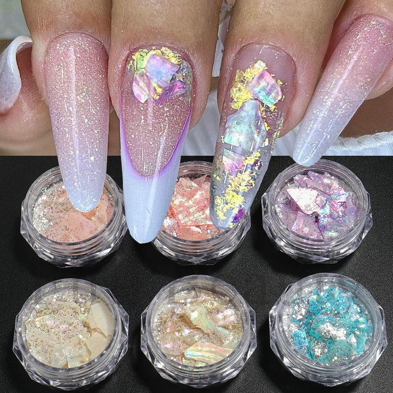 1 SET Neue Nail Art Pailletten, Symphonie Highlight Rosa Perlmutt Bohai Bucht Scheiben Unregelmäßige Muschelschalen Scheiben Nagel Schmuck
