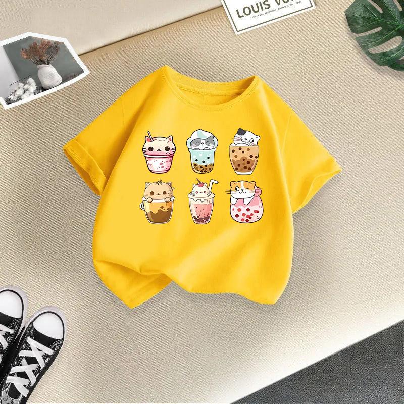 Children's Casual Short-sleeved T-shirt - Summer Boys' and Girls' Casual Cute Cat T-shirt