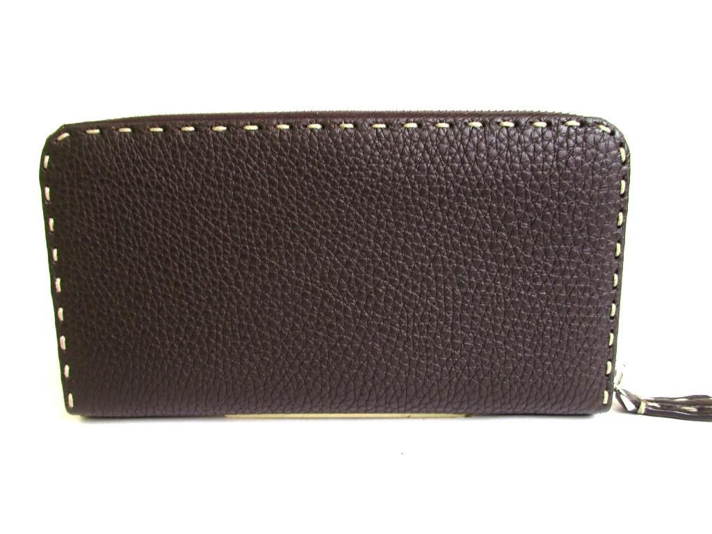 Authentic FENDI Selleria Dark Brown Beige Leather Zip Around Zip Wallet #b256  Seller Refurbished