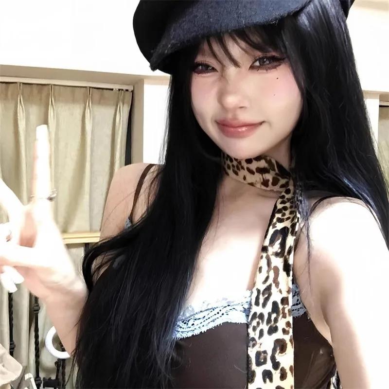 Vintage Leopard Print Scarf Women Girls Tie Hair Band Bags Handle Decoration Y2K American Narrow Long Scarfs Fashion Accessories