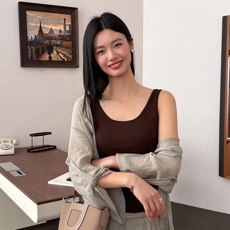 Zuo Danyi Women s Summer Cotton Linen Padded Camisole - Slim Fit, Versatile Strappy No-Bra Top F: 80-120 jin