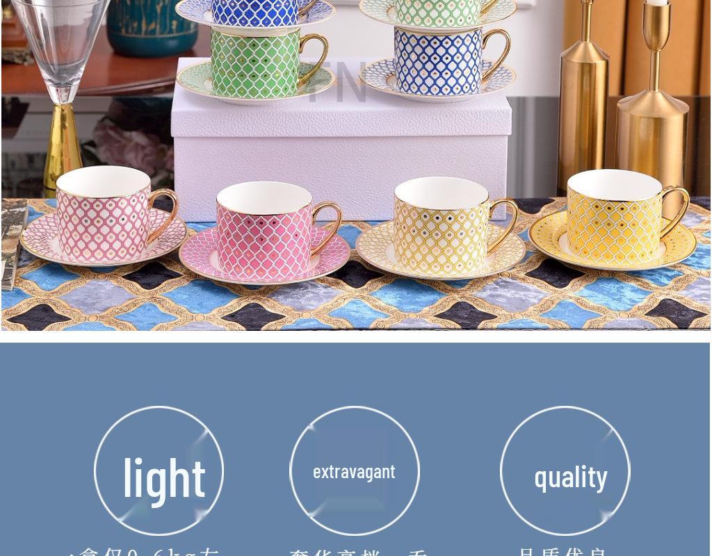 Set de Cești și Căni de Ceai și Cafea din Porțelan Os cu Șapte Culori, Placat cu Aur, cu Farfurioare