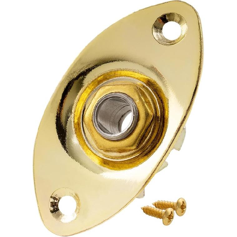 Musiclily Metall 1/4" Ovaler Gitarren-Eingangsbuchsen-Platte Ausgangsbuchsen-Platte Buchse mit Schrauben für Fender Strat Tele Style E-Gitarre, Chrom