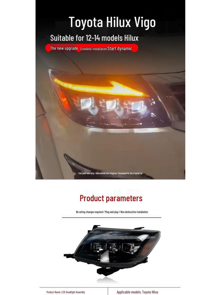 LED Flowing Turn Signal Headlight Assembly for 12-14 Toyota Hilux VIGO