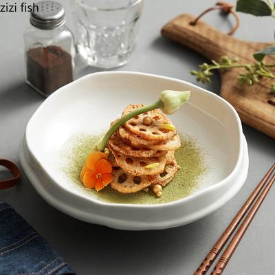 Keramik Essteller Obstsalatschale Formschale Geschirr Dessert Gebäckschale Haus Drei Beine Ramen Nudel Meeresfrüchte Teller Suppenschalen
