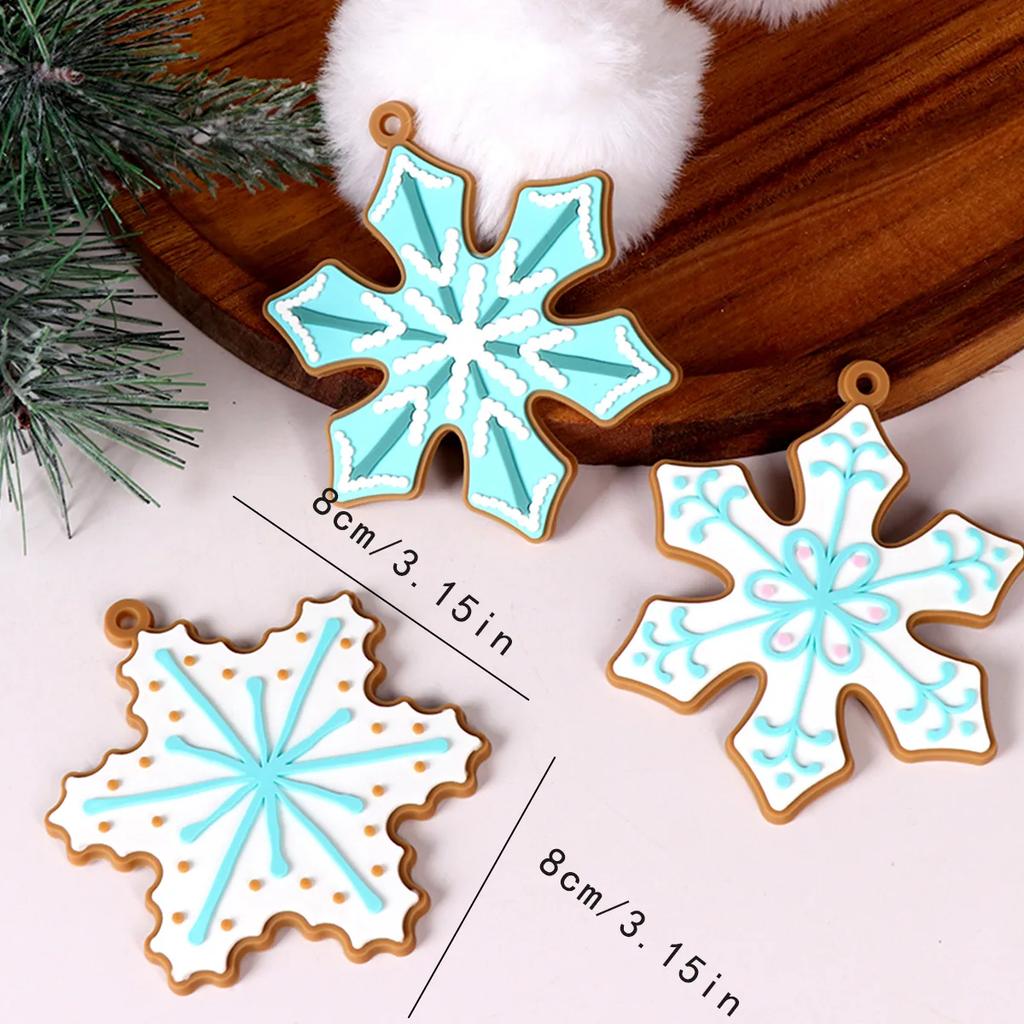 Winter Blue Snowflake Ornaments with Ropes Christmas Silicone Pendants Hanging Tree Decor for Home Party