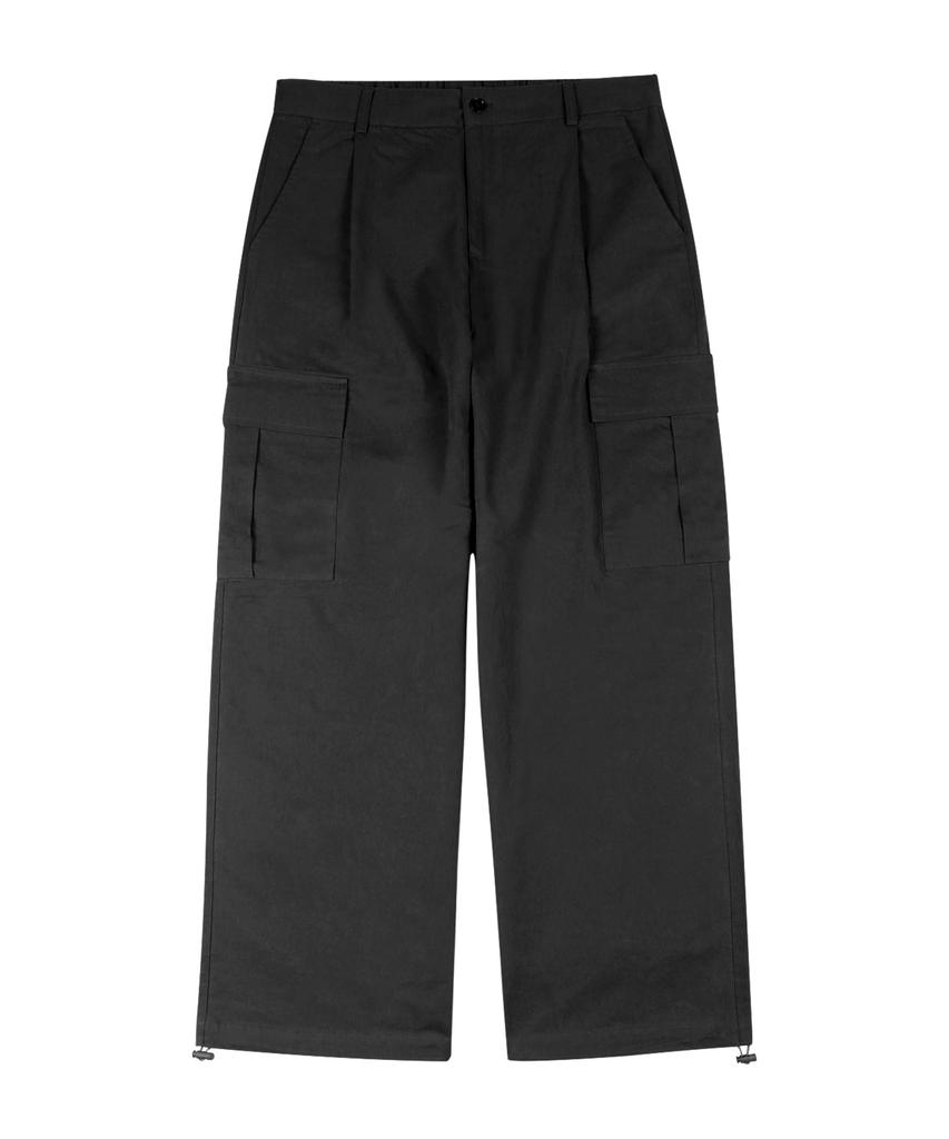 MOZMOZ Back Elastic Cargo Drawstring Cotton Pants Black