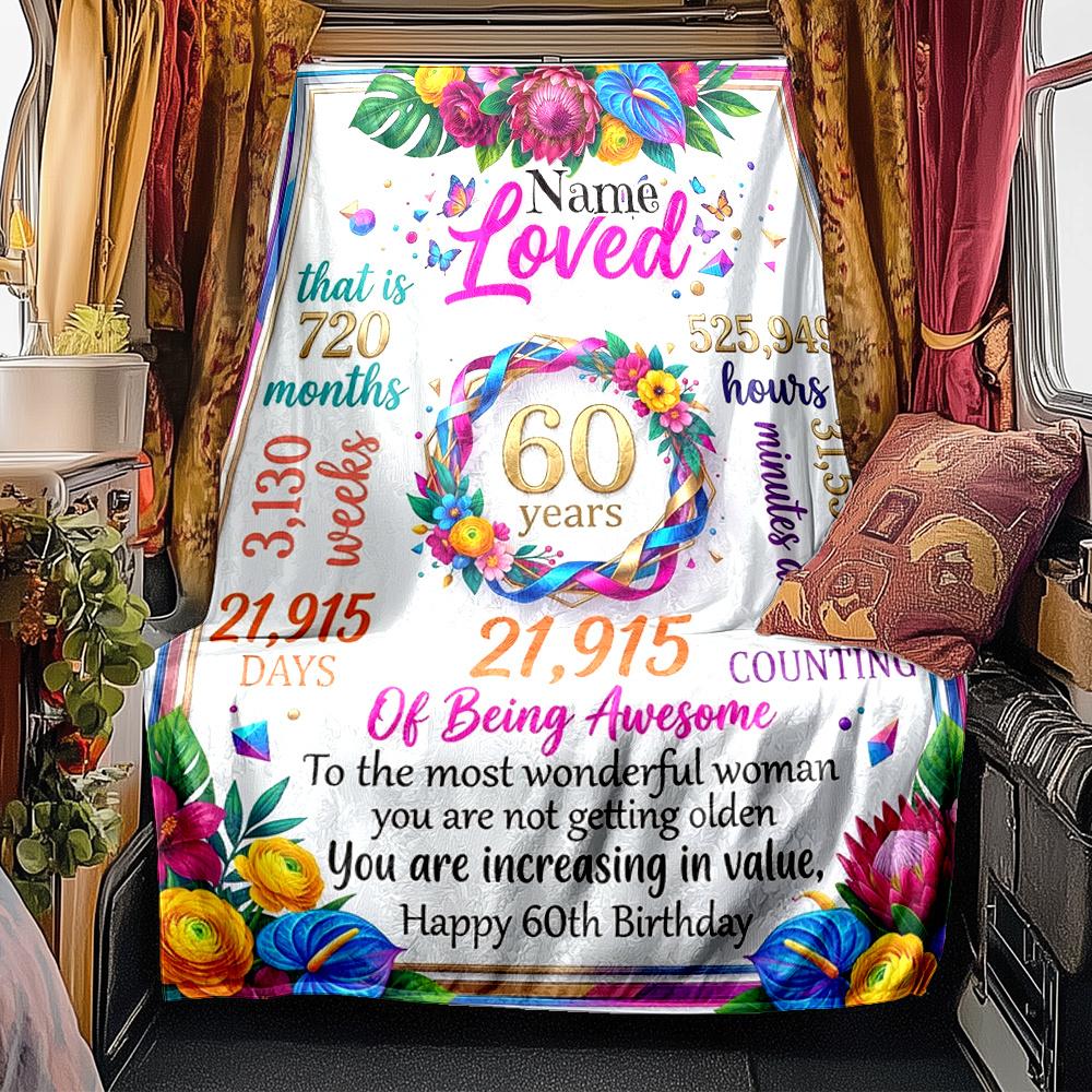 Happy 60Th Birthday Personalized Blanket Customize Your Name Comfortable Versatile For Picnics Outdoor Travel And Camping Sofa Office Four Seasons