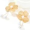 Gold Flower Drop Earrings Elegant Hollow Woven Design Comfortable for Office Commute Wedding Party Daily