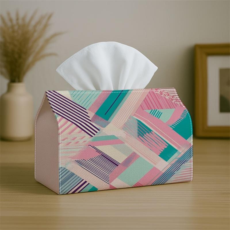 1pc Memphis Modern Abstract Tissue Box with Geometric Pastel Pattern- Napkin Storage Organizer for Kitchen,Car,Elegant Decorative Box,Purpose for Livi