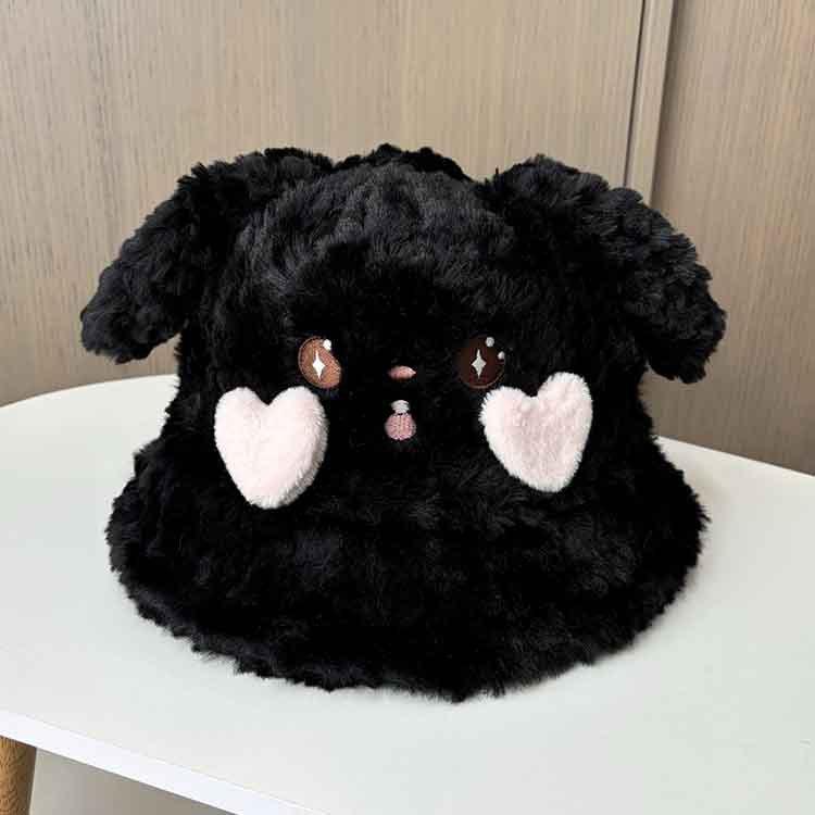 

Милая и симпатичная плюшевая шляпа-ведро с кроличьими ушками, женская зимняя теплая защита ушей, универсальная шляпа-ведро для лица One size чёрный