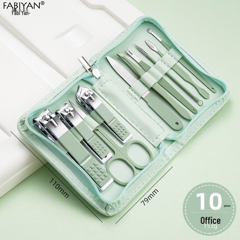 Stainless Steel Manicure Set with Nail Clippers, File, and Tools In Zipper Bag.