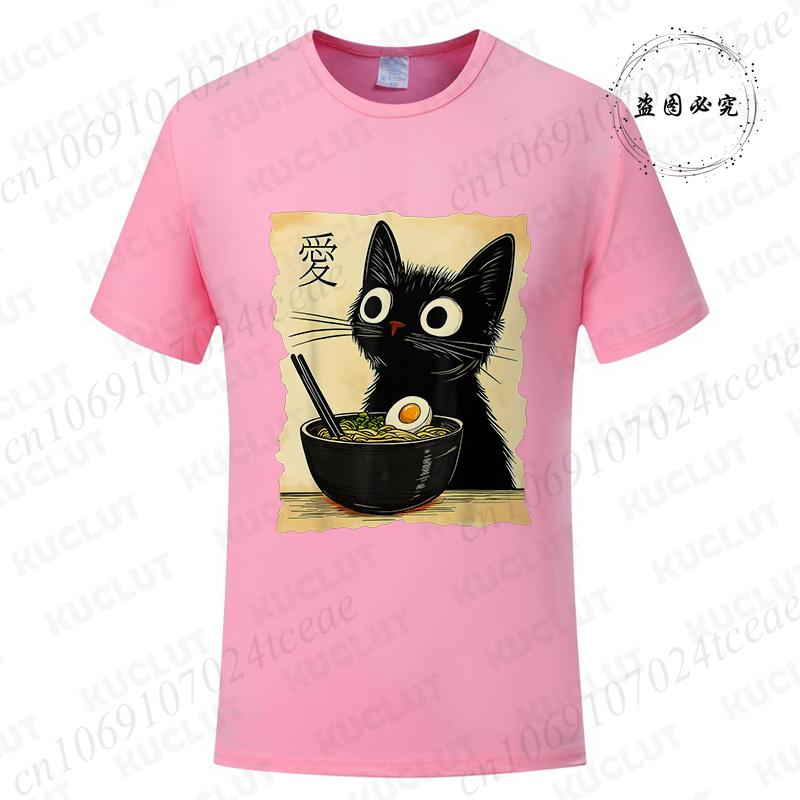 Japanese Kawaii Anime Cat T-Shirt Funny Cat Ramen Graphic Tee Fashion T-shirts Short Sleeve Clothes Trend Casual Unisex Tshirts