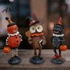 Halloween Tabletop Decorations Wooden Resin Figurines, Pumpkin Scarecrow Wizard Owl Black Cat Gift for Friends Statue, Rustic Desktop Ornaments Mantel