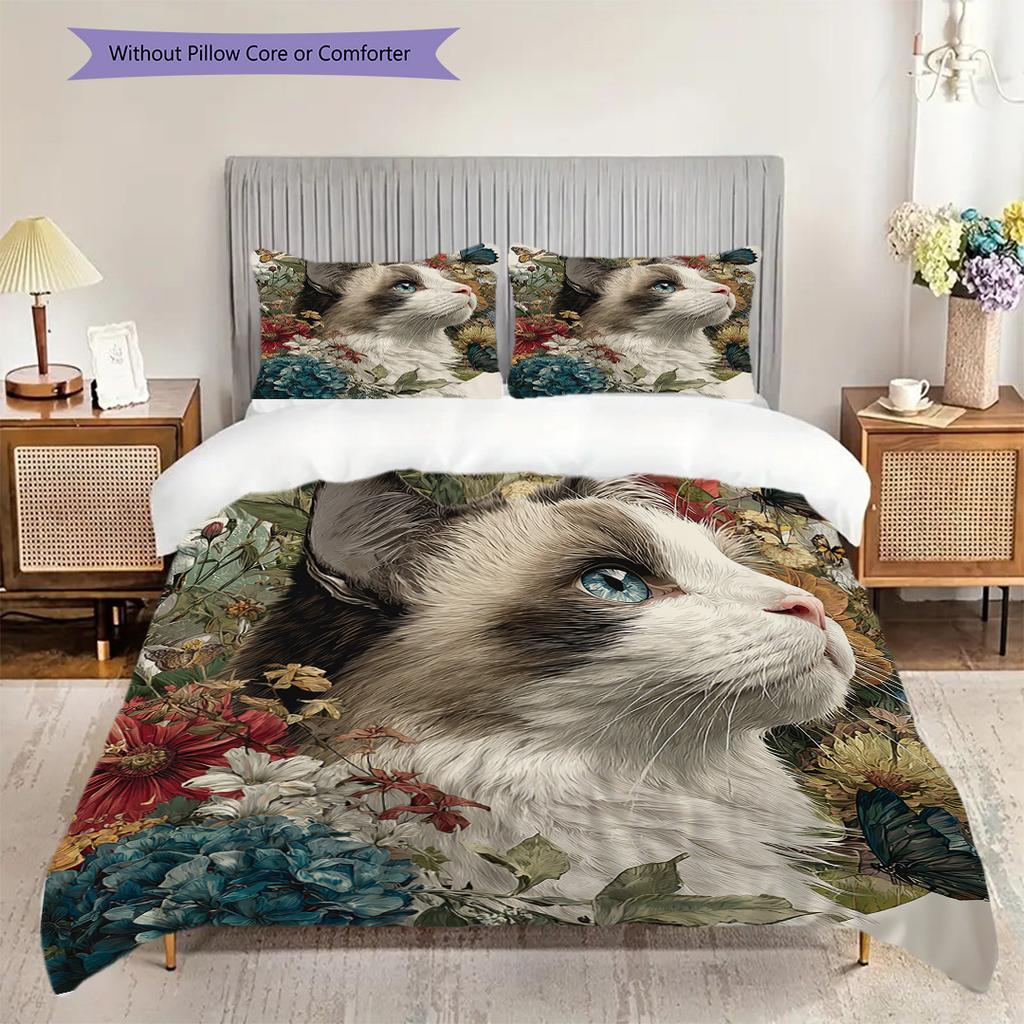 Maine Coon Pattern Bedding Quilt Set Quilt Cover Pillowcase Home Decoration Birthday Gift (1 * Duvet Cover + 2 * Pillowcase, Without Core)